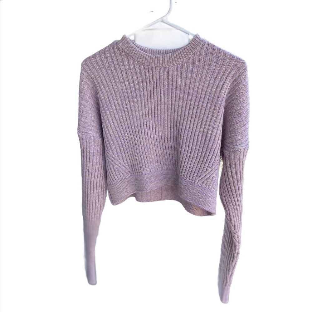 Urban Outfitters Big Sur Ribbed Knit Sweater Crop Top Soft Lilac Pink Size Med - Picture 2 of 8